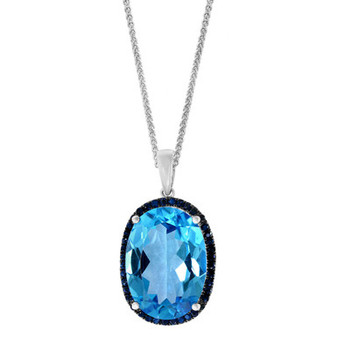 Swiss Blue Topaz (13-7/8 ct. t.w.) & Sapphire (1/2 ct. t.w.) 18" Pendant Necklace in 14k White Gold