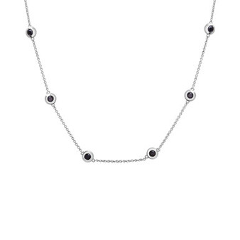 Onyx Bezel Station Necklace in Sterling Silver, 16" + 1" extender