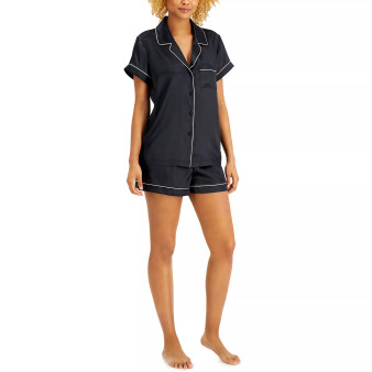 Women's Satin Notched Collar Top & Pajama Shorts Set, Created for Macy's
