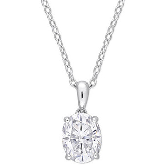 Moissanite Oval Solitaire 18" Pendant Necklace (2 ct. t.w.) in Sterling Silver
