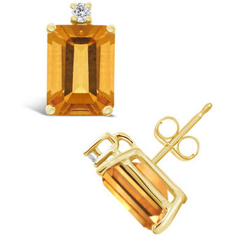 Citrine (3-1/5 ct.t.w) and Diamond Accent Stud Earrings in 14K Yellow Gold