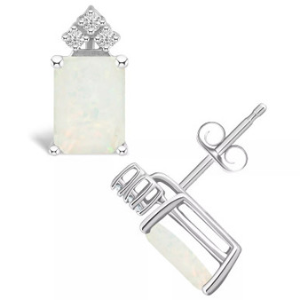 Opal (1-1/2 ct. t.w.) and Diamond (1/8 ct. t.w.) Stud Earrings in 14K Yellow Gold or 14K White Gold
