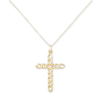 Curb Link Cross 18" Pendant Necklace in 14k Gold