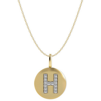 14k Gold Necklace, Diamond Accent Letter H Disk Pendant