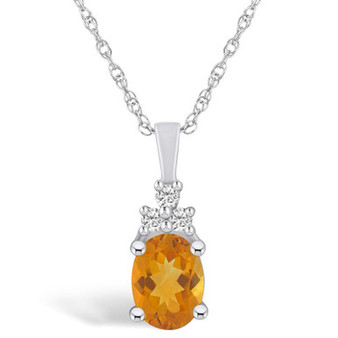 Citrine (1-1/5 Ct. T.W.) and Diamond (1/10 Ct. T.W.) Pendant Necklace in 14K White Gold