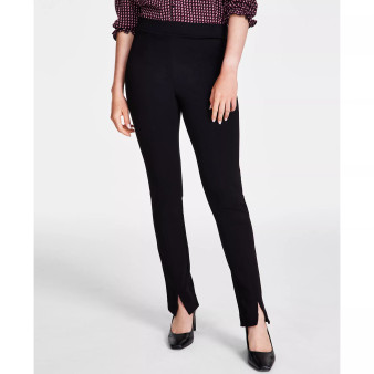 Women's Front-Slit Straight-Leg Pull-On Ponté Pants