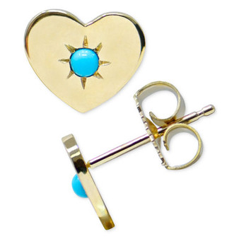 Turquoise Heart Stud Earrings in 14k Gold