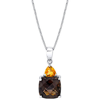 Smoky Quartz (4-1/5 ct. t.w.) & Citrine (3/8 ct. t.w.) 18" Pendant Necklace in Sterling Silver