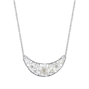 Mother-of-Pearl Flower 18" Statement Necklace in Sterling Silver
