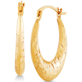 Disco-Cut Oval Hoop Earrings in 14k Gold