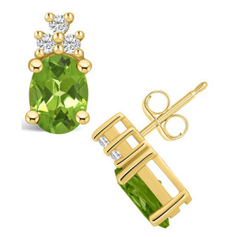 Peridot (2-3/4 ct. t.w.) and Diamond (1/5 ct. t.w.) Stud Earrings in 14K Yellow Gold