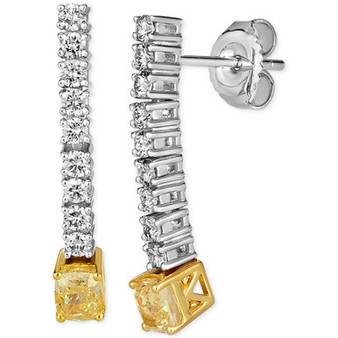 Couture® Sunny Yellow Diamond (7/8 ct. t.w.) & Vanilla Diamond (1/2 ct. t.w.) Linear Drop Earrings in 14k Gold & Platinum