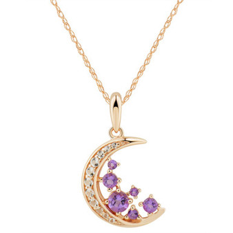 Amethyst (1/3 ct. t.w.) & White Topaz (1/5 ct. t.w.) Crescent Moon 18" Pendant Necklace in 14k Rose Gold