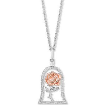 Enchanted Disney Diamond Rose Belle Pendant Necklace (1/5 ct. t.w.) in Sterling Silver & 14k Rose Gold