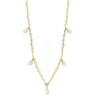 EFFY® Freshwater Pearl (7mm) Dangle Heart Collar Necklace in Gold-Plated Sterling Silver, 18" + 1-1/2"