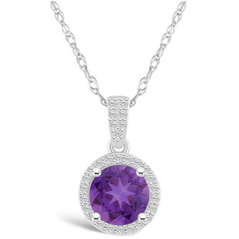 Amethyst (1-1/4 ct. t.w.) and Created Sapphire (1/6 ct. t.w.) Halo Pendant Necklace in 10K White Gold
