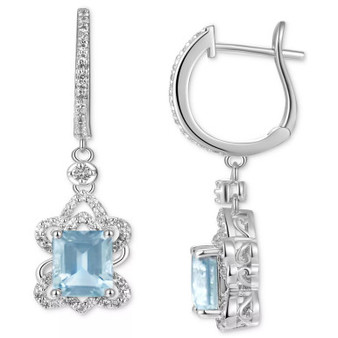 Aquamarine (3 ct. t.w.) & White Sapphire (5/8 ct. t.w.) Leverback Drop Earrings in Sterling Silver (Also in Morganite)