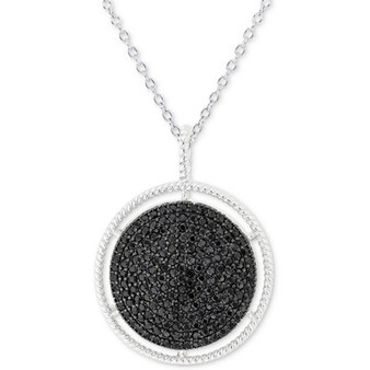 Black Spinel Circle Cluster 18" Pendant Necklace in Sterling Silver