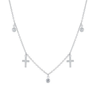 Cubic Zirconia and Cross Dangle 16" + 2" Necklace in Sterling Silver