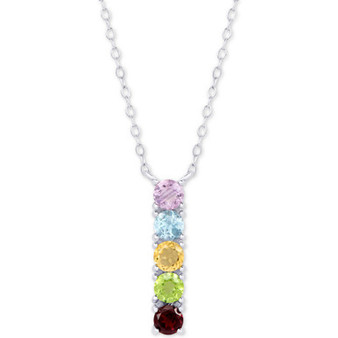 Multi-Gemstone Linear 18" Pendant Necklace (1-1/4 ct. t.w.) in Sterling Silver