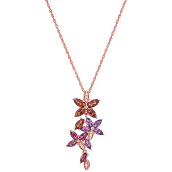Multi-Gemstone (3 ct. t.w.) & Diamond (1/20 ct. t.w.) Flower 18" Pendant Necklace in 14k Rose Gold-Plated Sterling Silver