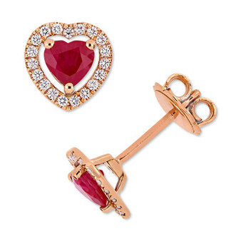 Ruby (1 ct. t.w.) & Diamond (1/5 ct. t.w.) Heart Halo Stud Earrings in 14k Rose Gold