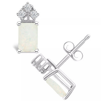 Opal (5/8 ct. t.w.) and Diamond (1/8 ct. t.w.) Stud Earrings in 14K Yellow Gold or 14K White Gold