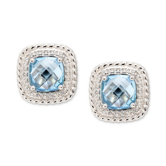 Blue Topaz (4 ct. t.w.) & White Topaz (1/4 ct. t.w.) Square Stud Earrings in Sterling Silver