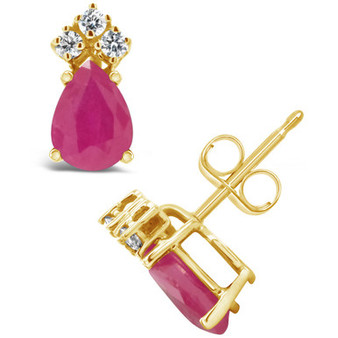 Ruby (1-9/10 ct. t.w.) and Diamond (1/8 ct. t.w.) Stud Earrings in 14k Yellow Gold