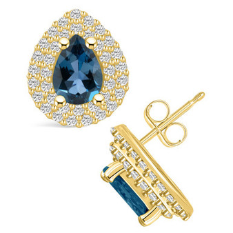 London Topaz (1-3/4 ct. t.w.) and Diamond (5/8 ct. t.w.) Halo Stud Earrings in 14K Yellow Gold