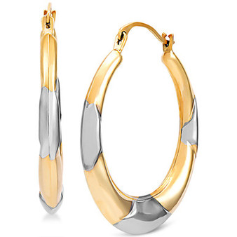 Polished Two-Tone Hoop Earrings in 14k Gold & White Rhodium-Plate