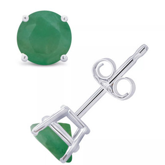 Emerald (1 ct. t.w.) Stud Earrings in 14K White Gold. Also Available in 14K Yellow Gold
