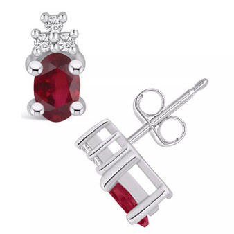 Ruby (1-1/5 Ct. t.w.) and Diamond (1/10 Ct. t.w.) Stud Earrings