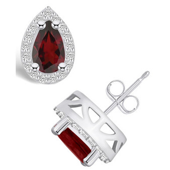 Garnet (2-1/5 ct. t.w.) and Diamond (1/3 ct. t.w.) Halo Stud Earrings in 14K White Gold
