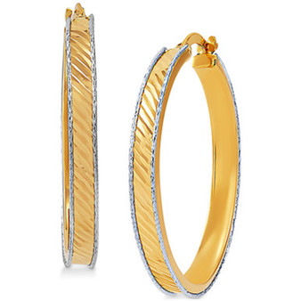 Medium Textured Two-Tone Hoop Earrings in 14k Gold & White Gold