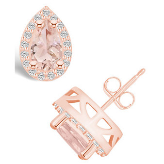 Morganite (1-3/8 ct. t.w.) and Diamond (1/3 ct. t.w.) Halo Stud Earrings in 14K Rose Gold