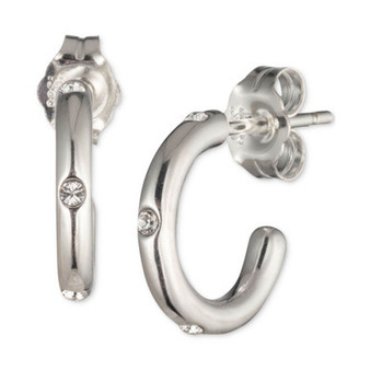 Crystal Studded Extra Small  Hoop Earrings in Sterling Silver, 0.49"