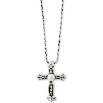 EFFY® Cultured Freshwater Pearl (6mm) Cross 18" Pendant Necklace in Sterling Silver & 18k Gold