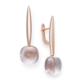 Rose Quartz Drop Earrings in Rose Gold over Silver