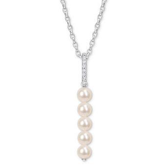Cultured Freshwater Pearl (5-1/2 - 6mm) & White Topaz (1/5 ct. t.w.) Linear 18" Pendant Necklace in Sterling Silver