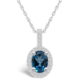 London Blue Topaz (1-5/8 Ct. T.W.) and Diamond (1/4 Ct. T.W.) Halo Pendant Necklace in 14K White Gold