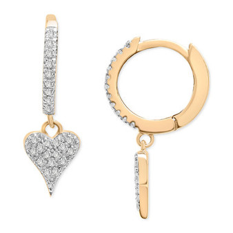 Diamond Heart Dangle Hoop Earrings (1/6 ct. t.w.) in 10k Gold