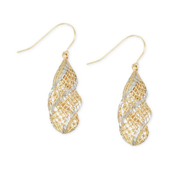 Two-Tone Openwork Drop Earrings in 14k Gold