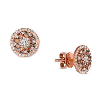 Chocolate Diamond (3/8 ct. t.w.) & Vanilla Diamond (5/8 ct. t.w.) Cluster Halo Stud Earrings in 14k Rose Gold