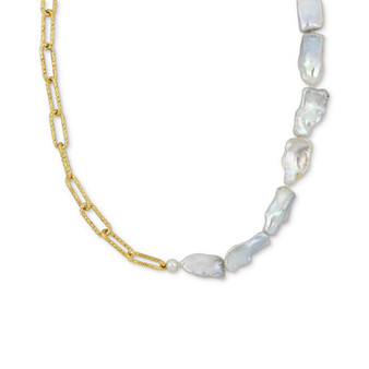Cultured Freshwater Keshi Pearl (5-7mm) Paperclip Link 18" Statement Necklace in 18k Gold-Plated Sterling Silver