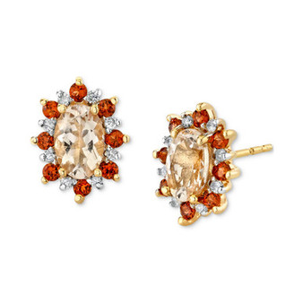Multi-Gemstone (1-3/8 ct. t.w.) & Diamond (1/10 ct. t.w.) Flower Earrings in 14k Gold