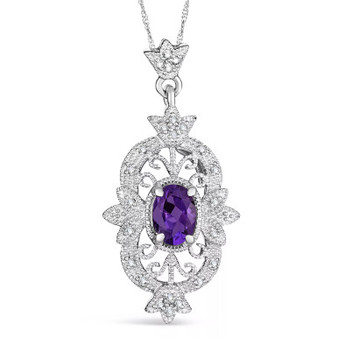 Blue Topaz (2-1/3 ct. t.w.) and Diamond (1/10 ct. t.w.) Pendant Necklace in Sterling Silver. Also Available in Amethyst