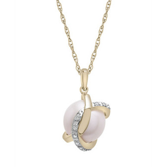 Cultured Freshwater Pearl with Diamond Crossed Pendant in 14K Yellow Gold