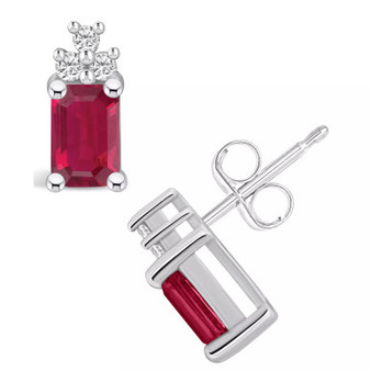 Ruby (1-3/8 Ct. t.w.) and Diamond (1/10 Ct. t.w.) Stud Earrings