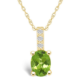 Peridot (1-1/3 Ct. T.W.) and Diamond Accent Pendant Necklace in 14K Yellow Gold